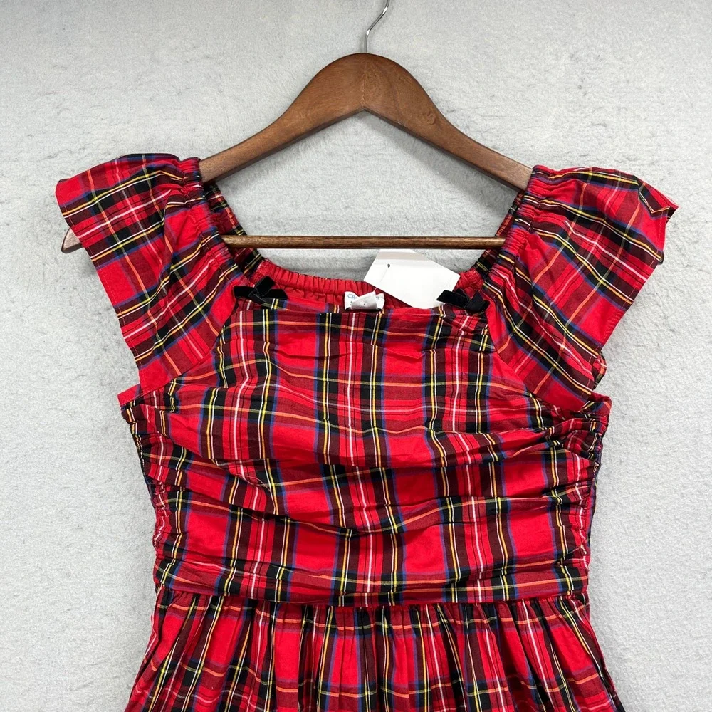 Crewcuts Plaid Dress Girl 12 Red Tartan Ruched Velvet Bow Holiday Festive Preppy